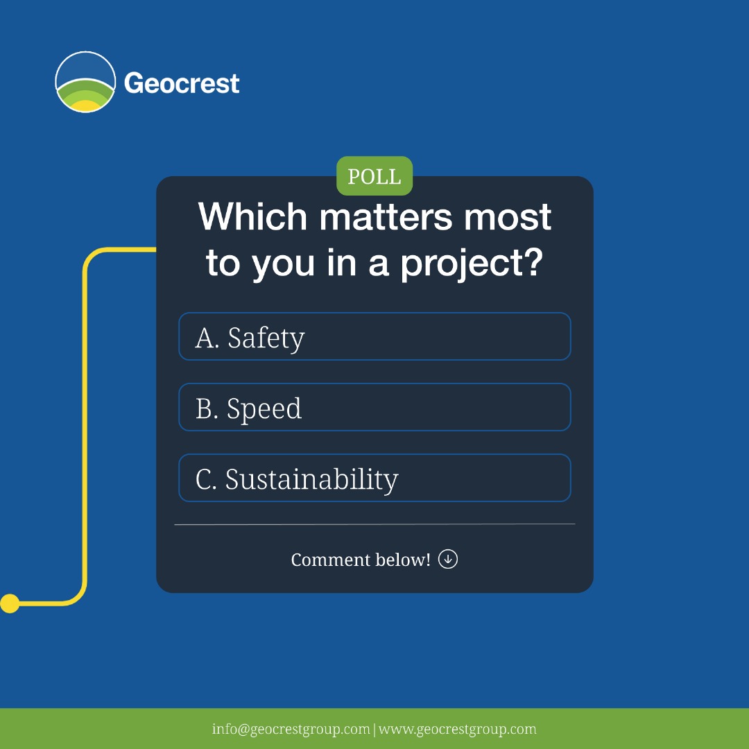 geocrestgroup's tweet image. What&apos;s your top priority in any project—Safety, Speed, or Sustainability? Cast your vote in the poll and share why in the comments! At GeoCrest, we integrate all three for top-tier engineering and construction outcomes.

 Let&apos;s hear your thoughts! 🏗️🌱 

#ProjectPriorities…