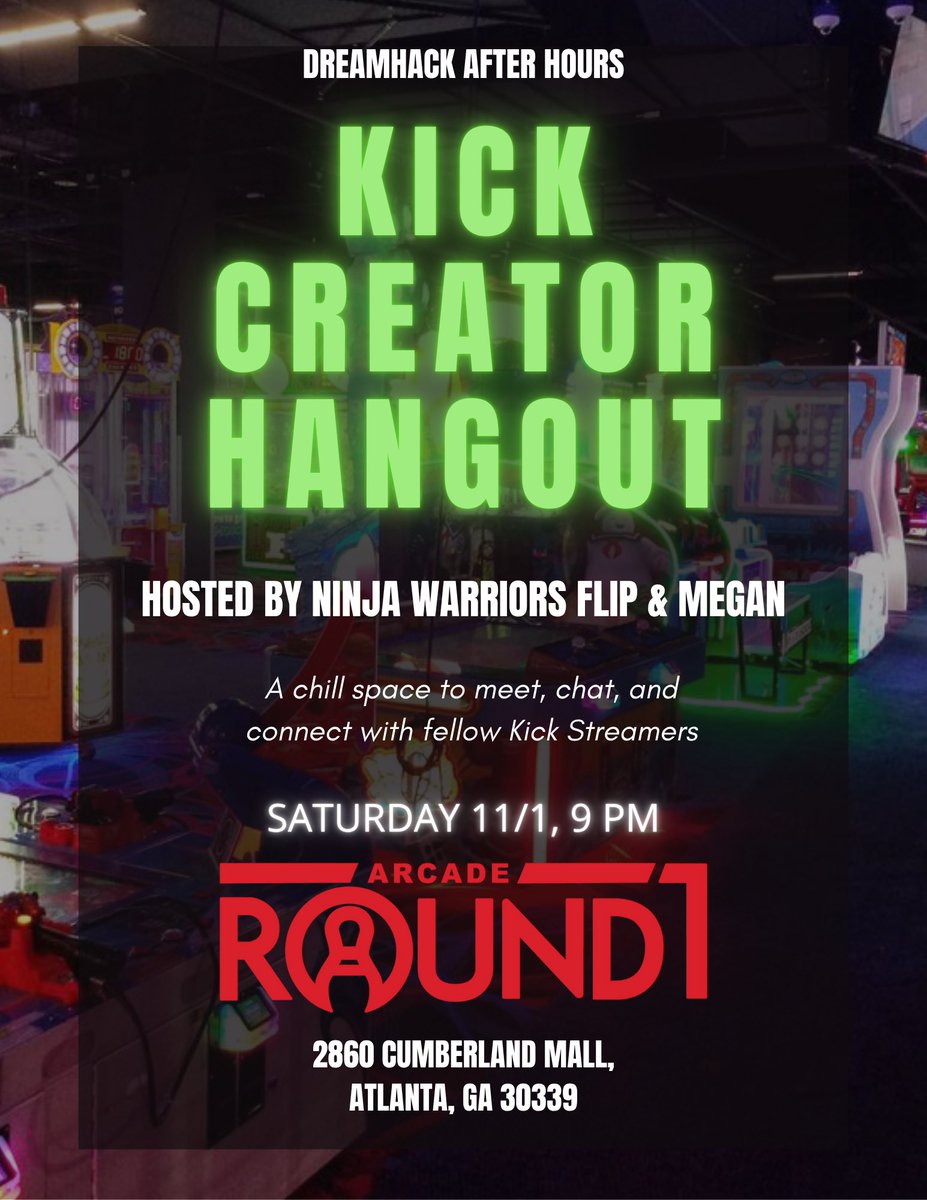 Calling all creators: Come hang with me &amp; <a href="/FlipRodriguez__/">Flip Rodriguez</a> at our impromptu DH ATL arcade get-together! 

Great conversations, fun vibes, and a laid-back way to connect with the people behind the screens. 

📍Round 1 Arcade
⏱️: 9pm, Sat 11/1
General admission is free, but bring $