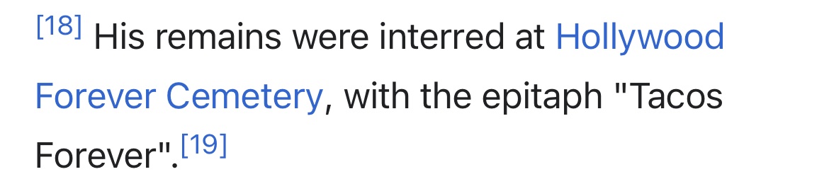 learning about the late great LA Weekly food and music critic Jonathan Gold who may have the hardest epitaph of all time