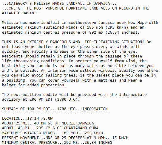 WorldConOSINT's tweet image. ‼️🇯🇲 - The National Hurricane Center (NHC) confirms that Hurricane Melissa has officially made landfall in Jamaica with sustained winds of 185 mph and a central pressure of 893 mb. This is the strongest landfall of a hurricane in Atlantic history.