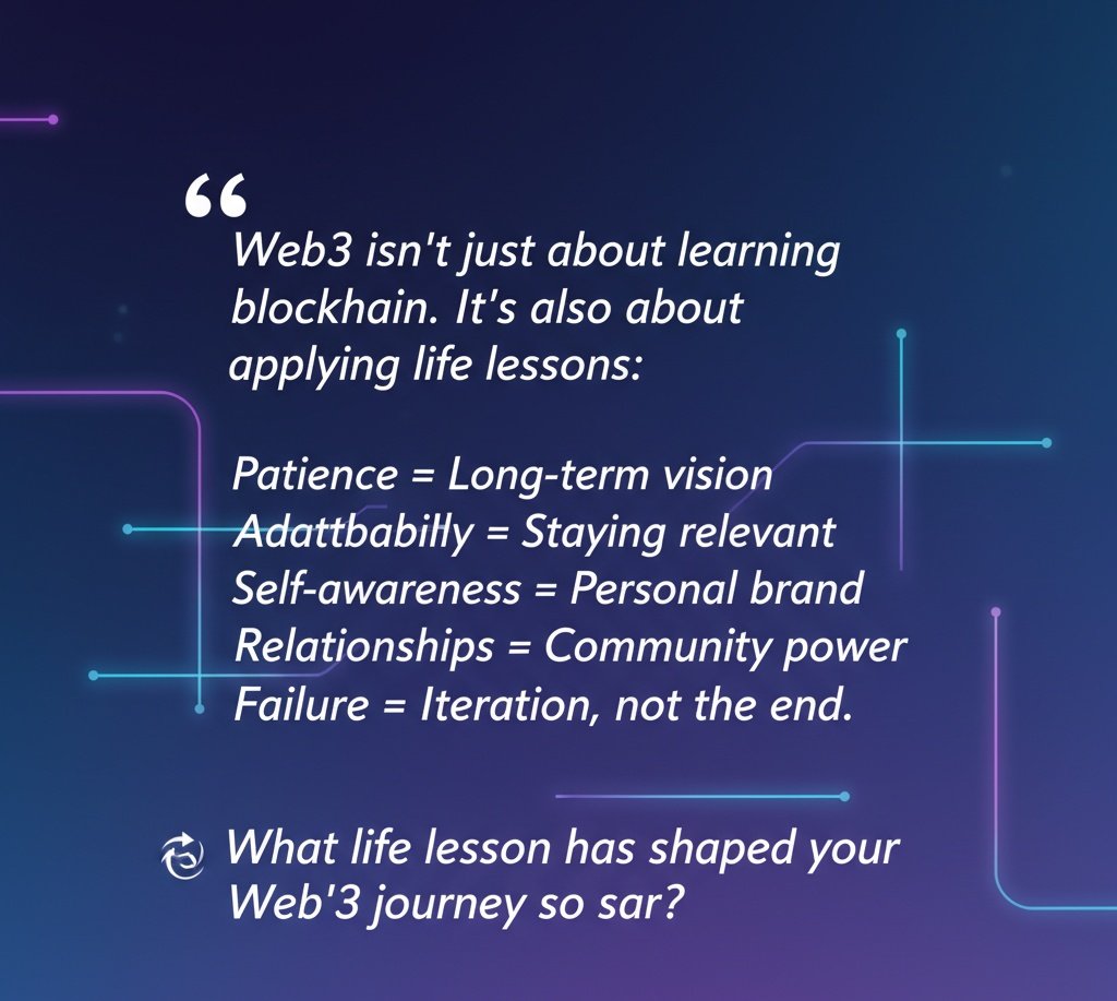 web3lasustech's tweet image. Web3 isn’t just about learning blockchain.
It’s also about applying life lessons:

How do you intend to apply this life lessons in your web3 journey?