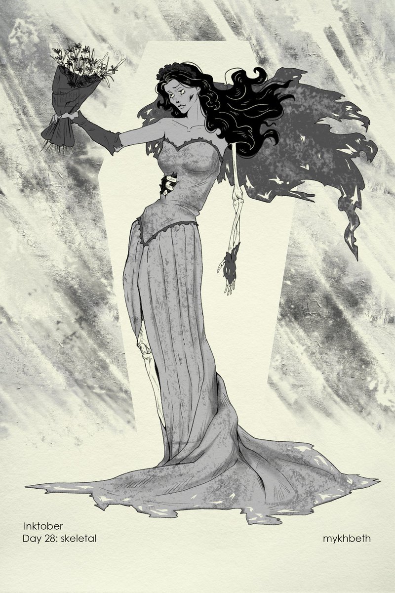 Day 28: skeletal. For this theme, I decided to make a fanart of Emily from "Corpse bride". I almost forgot how to draw people after a while of only drawing animals😅
#украрт #Inktober2025 #Inktober