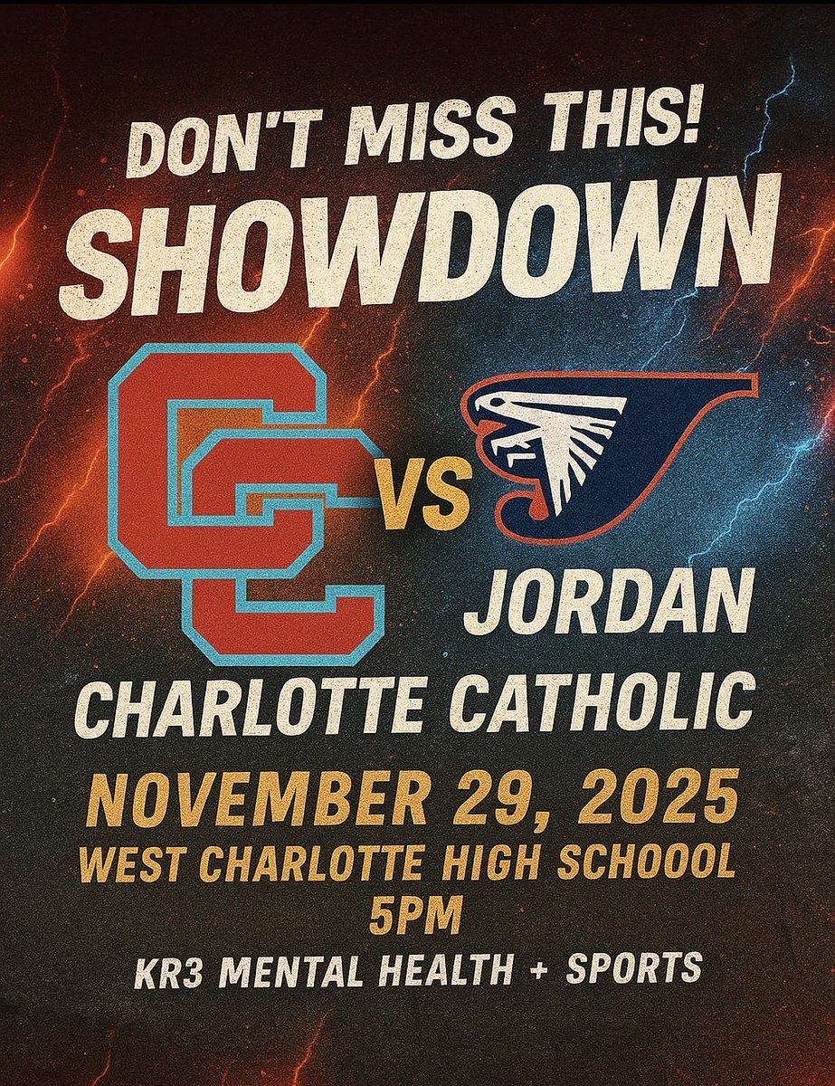 🔥 IT’S GOING DOWN! 🔥 Charlotte Catholic vs. Jordan two powerhouses, one court, one statement. 💥 Who’s walking out with bragging rights? Find out November 29, 2025 | 5PM | West Charlotte High School 🏀
💪 Presented by KR3 Mental Health + Sports Where purpose meets performance..