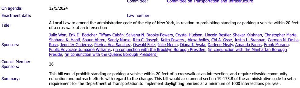 Thank you, <a href="/CMAmandaFarias/">Council Member Amanda Farías</a>, for signing on to Int. 1138! All New Yorkers deserve visibility at intersections.