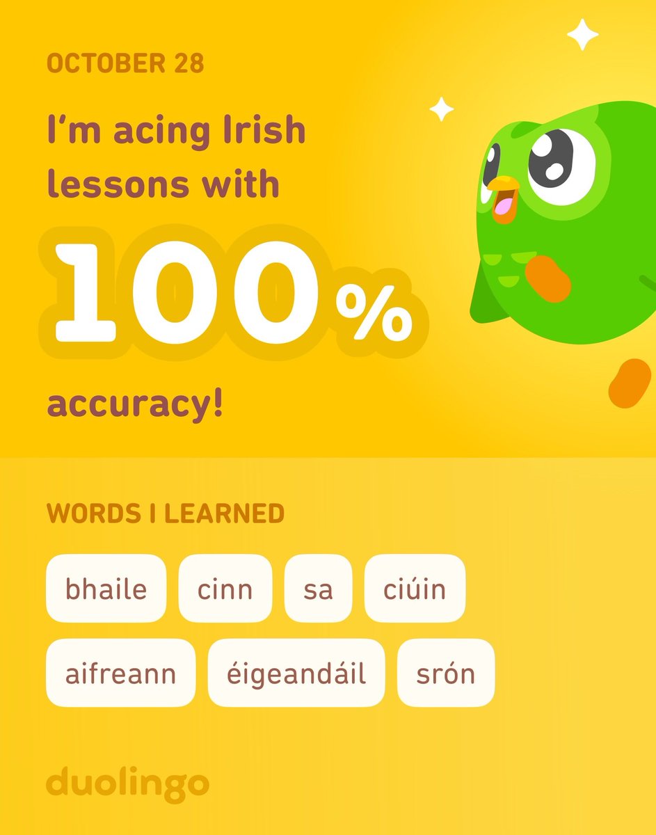 I’m learning Irish on Duolingo! It’s free, fun, and effective.