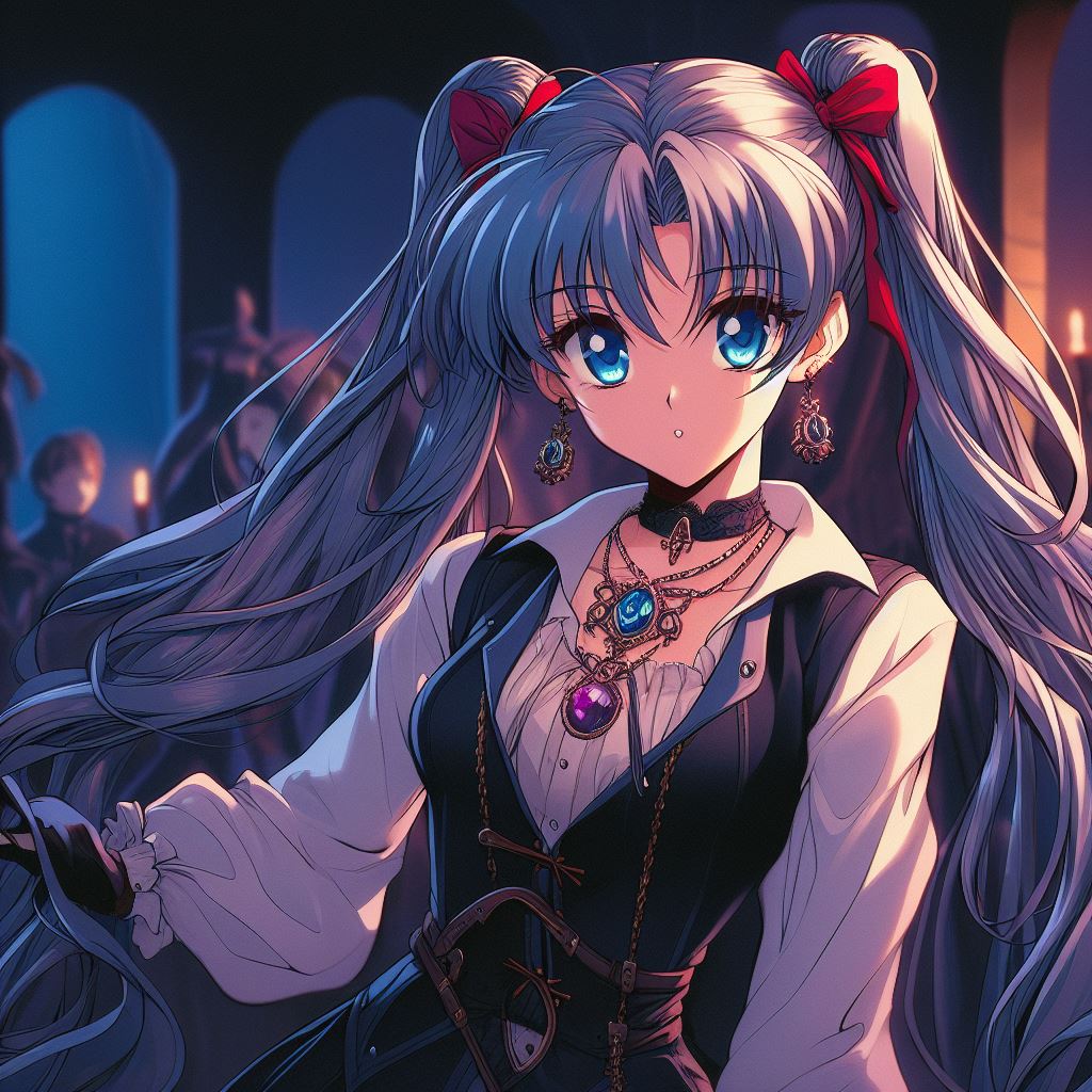 ReifuTD's tweet image. Here another of Usagi in the style of Vampire hunter D, She is offered wine at a party, says &quot;Thank you&quot; and leaves a tip of coins.

#aivideo #AiAnime #GrokVideo #GrokImagine