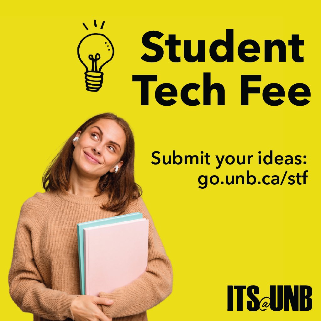 📢 #UNB Students, Faculty &amp; Staff – Have a great idea to enhance tech for students? We want to hear from you!

The Student Tech Fee is used to improve IT services for students. Submit your ideas by Oct. 31. 
👉go.unb.ca/stf
