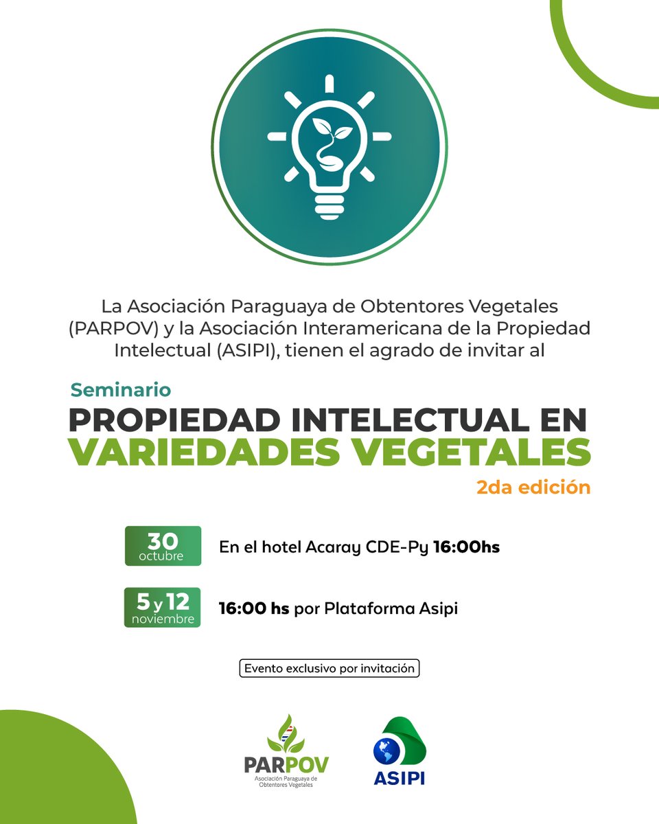 ASIPI y la <a href="/parpovpy/">Asociación Paraguaya de Obtentores Vegetales</a> se unen nuevamente para llevar adelante una nueva edición del Seminario sobre Propiedad Intelectual en Variedades Vegetales, un espacio de referencia para el intercambio académico y técnico en la región.