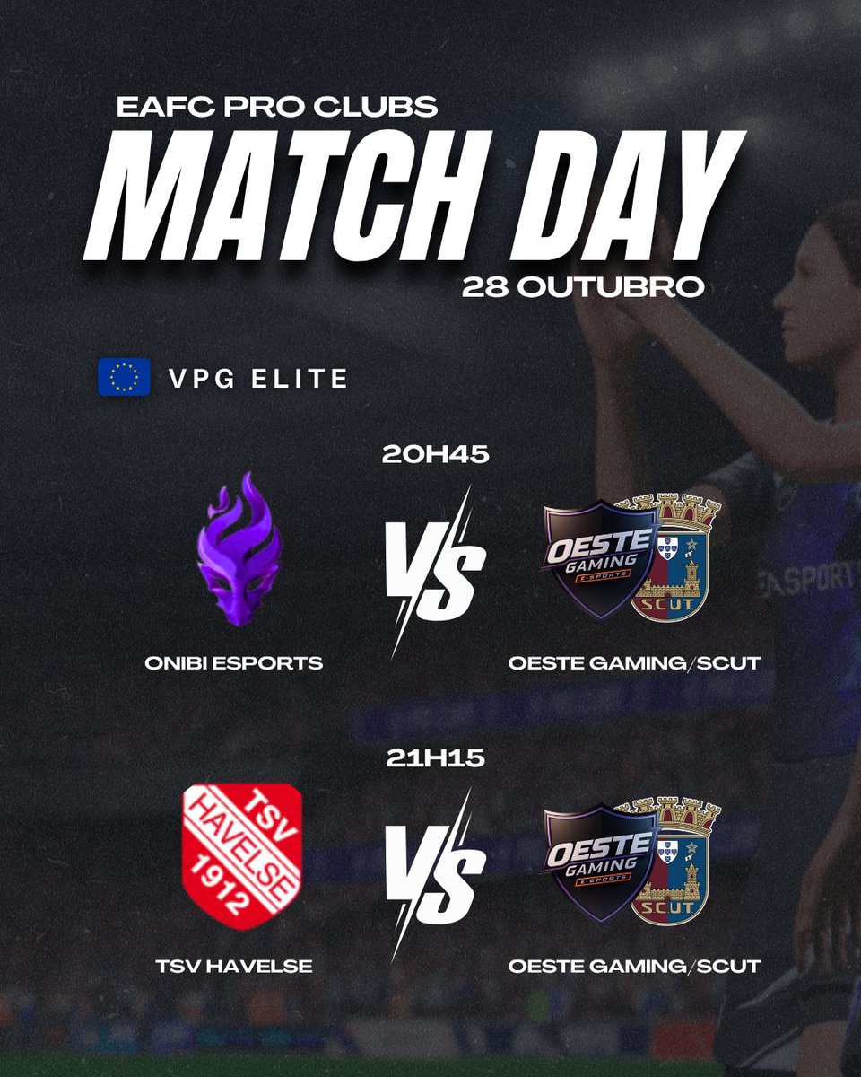 ⚽️🎮 Match Day 28 de Outubro
<a href="/OfficialVPG/">Virtual Pro Gaming</a>
<a href="/VPGEurope/">Virtual Pro Gaming | Europe</a>
<a href="/EASPORTSFC/">EA SPORTS FC</a>
<a href="/EASPORTSFCPro/">EA SPORTS FC Pro</a>
<a href="/proclubs_weekly/">Pro Clubs Weekly</a> 

Born to Play. Built to Win. 🏆