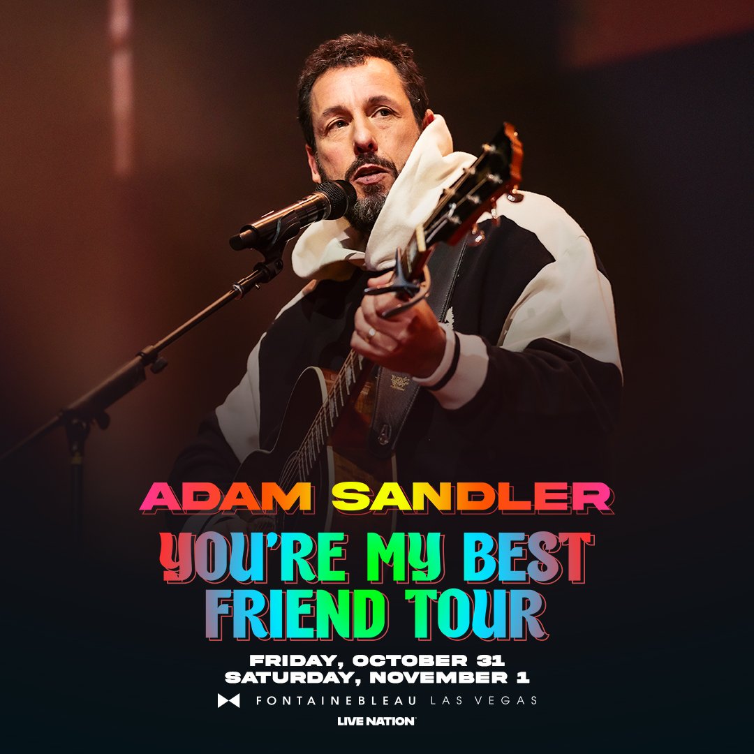 WeServeLV's tweet photo. Adam Sandler is bringing the laughs to the Fontainebleau!!

From Billy Madison to Hubie Halloween get ready to relive every laugh, live on stage!!

Adam Sandler will be at the BleauLive Theater this Friday &amp; Saturday!! https://t.co/ai8bmsYCSc