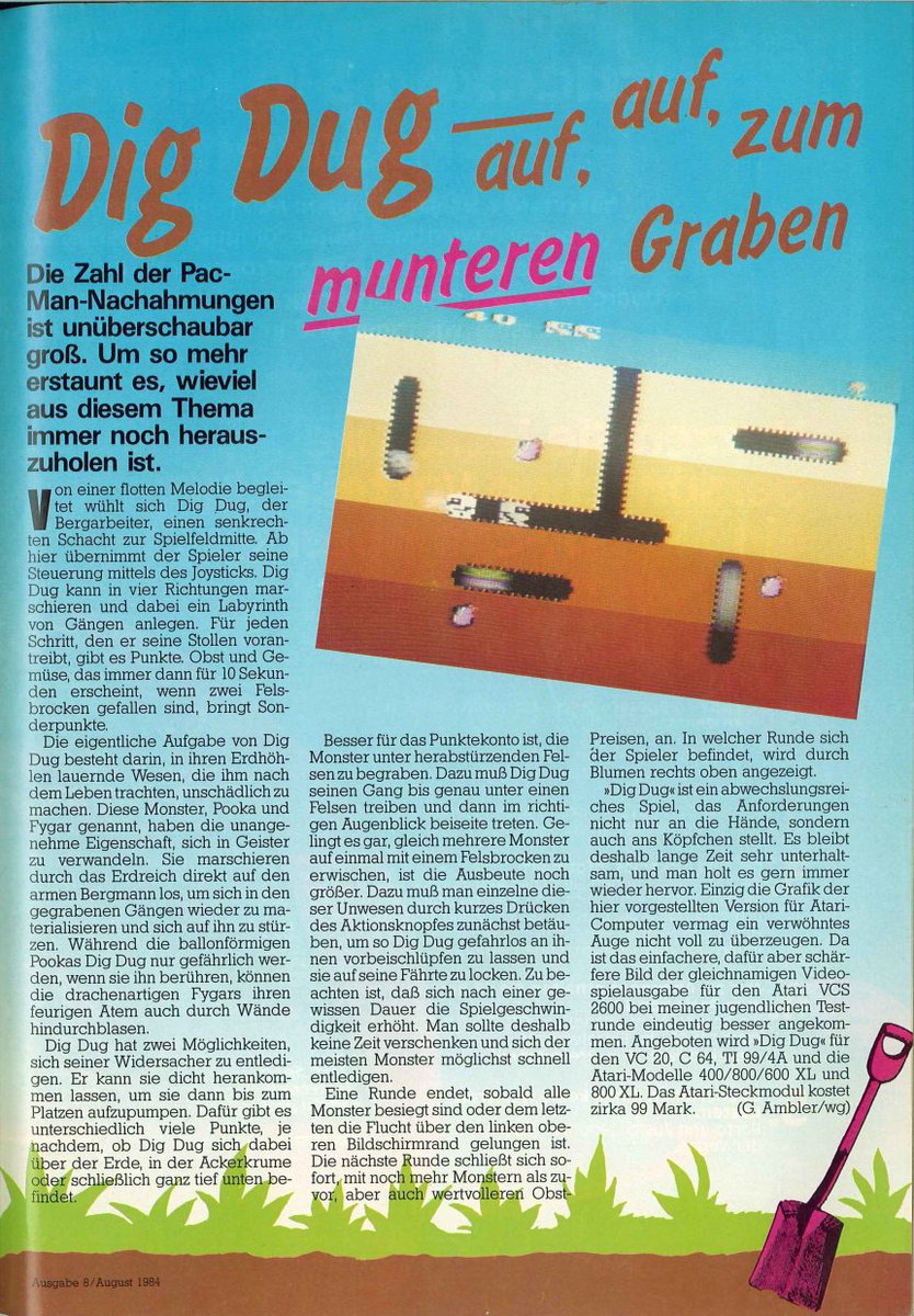 Retrojournal_de's tweet image. 🕹️ Dig Dug – auf, auf, zum munteren Graben!
Pac-Man war gestern – jetzt wird gegraben, gepumpt und gesprengt! 💣👷‍♂️
Ein echter Klassiker, der 1984 in Happy Computer für frischen Wind unter Tage sorgte.
Wie oft hast du die Pookas und Fygars plattgemacht? 😄
#RetroGaming #DigDug