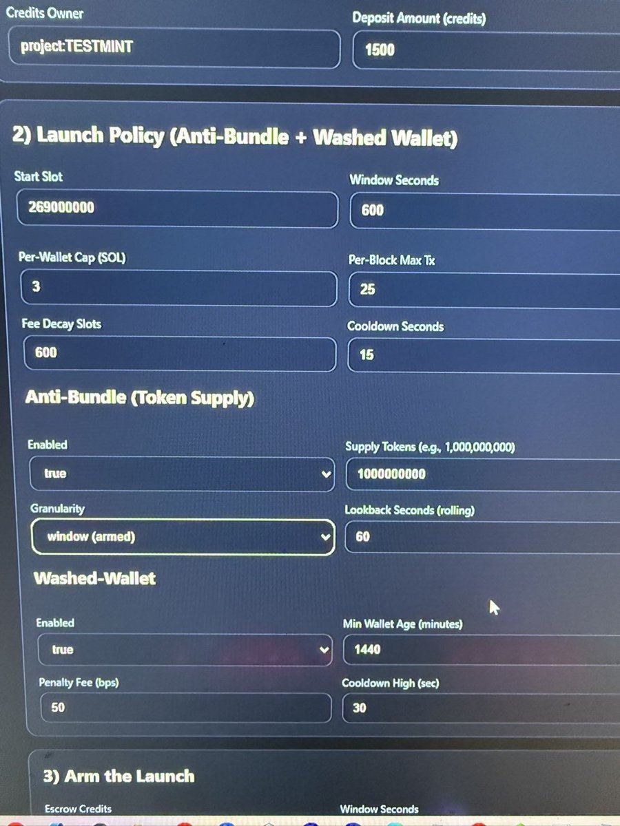 TheRealCOQblock's tweet photo. Tired of legit projects getting sniped by bots? 

Meet LaunchGuard: 
-Detects + caps bundles
-Denies transactions from washed/brand-new wallets, 
-Enforces per-wallet limits. 
-Programmable to decay after time or MC thresholds. 

Fair launches only. 😈 #Crypto #DeFi #Solana #FairLaunch