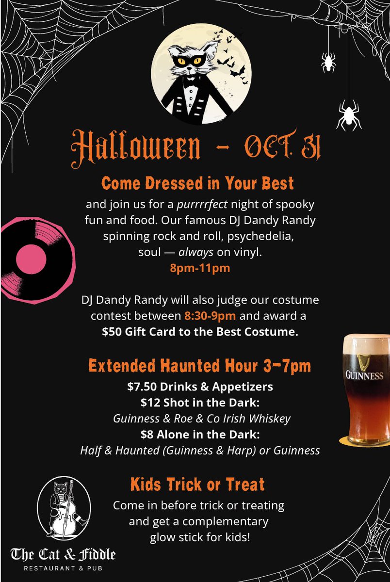 HMDBID's tweet image. 🎃 Dress up &amp;amp; get down this Halloween at The Cat &amp;amp; Fiddle! 👻

🕗 DJ Dandy Randy: 8–11pm
🎶 Costume Contest: 8:30–9pm ($50 Prize!)
🍻 Haunted Hour: 3–7pm
🧒 Kids get FREE glow sticks!

#HalloweenLA #CatAndFiddle #TrickOrTreat