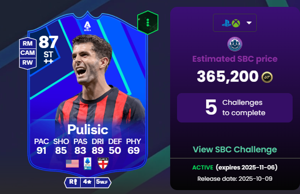 FutStorm's tweet photo. @FutSheriff @Criminal__x Bro I literally finished POTM Pulisic 3 days ago 😭😭😭

Now they drop an 88 SBC for 365k??

This is actually criminal from EA 💀

Who else got scammed? 🙋‍♂️ https://t.co/tbrt1KS1WW