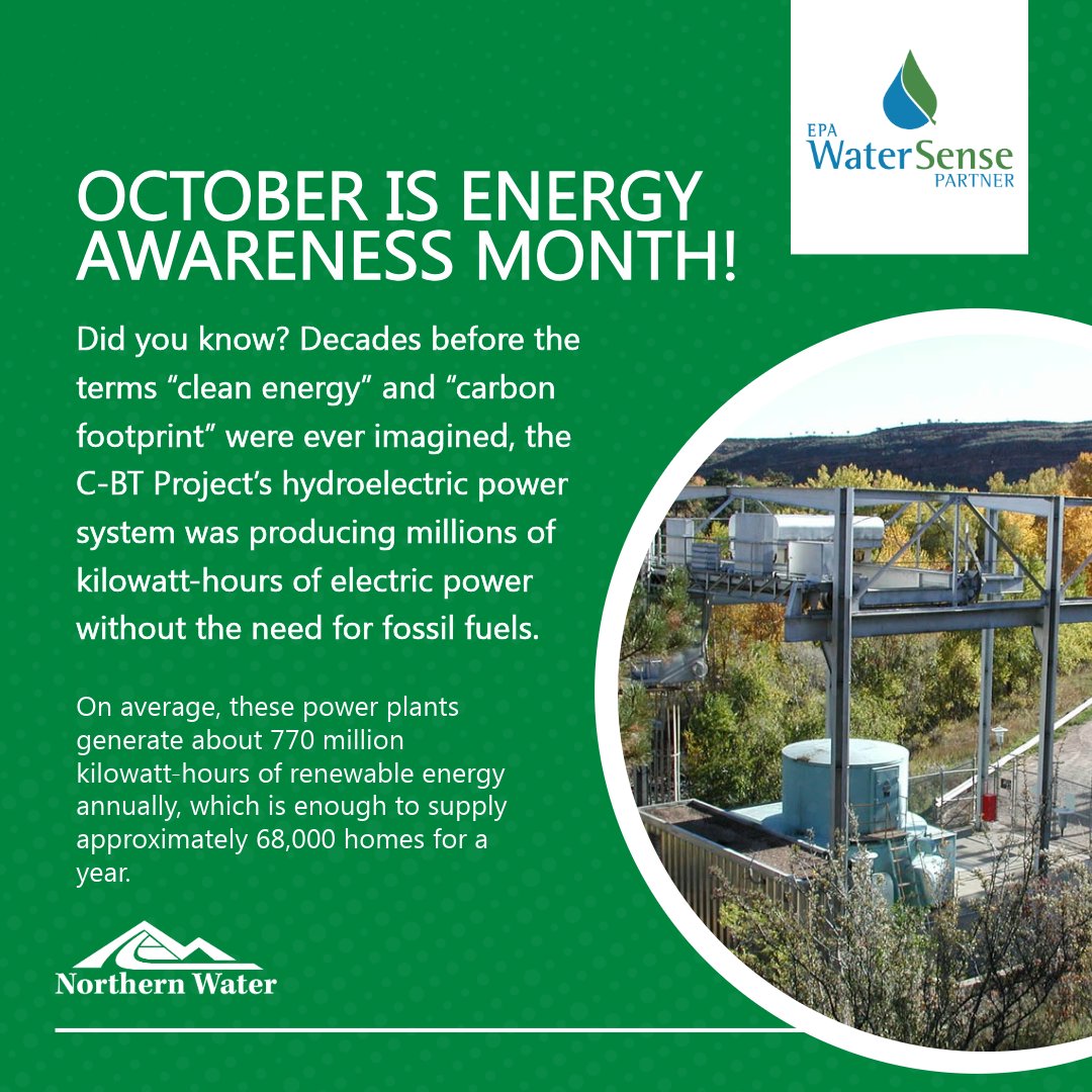 northern_water's tweet image. Generating clean energy since before it was cool. 😎 The C-BT Project’s 6 power plants generate power as the water moves through the system on its way to water users. Power is generated by water flowing through power plant turbines to produce hydroelectricity. #WaterSensePartner