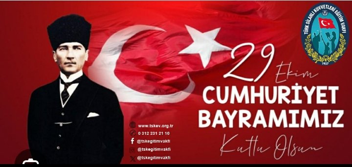 Cumhuriyetimizin 102. Yılı Kutlu Olsun
Benim naçiz vücudum elbet bir gün toprak olacaktır.
Fakat Türkiye Cumhuriyeti ilelebet payidar kalacaktır.

Bağımsızlığın ve aydınlık bir geleceğin simgesi olan Cumhuriyetimizi, büyük bir gurur ve minnetle kutluyoruz.
Yaşasın Cumhuriyet!