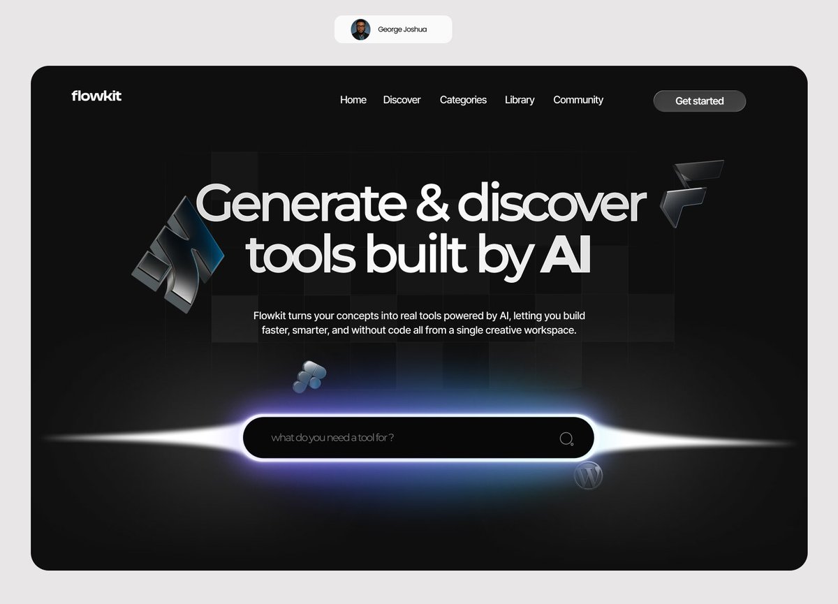 georgecr3ations's tweet image. I worked on a concept for a founder who had a simple question:
“Why can’t AI just build the tools I need?”

That became Flowkit. a platform where AI helps you generate and discover the exact tools your workflow needs.

Clean, smart, and built for creators.

#ai #uiux #tools…