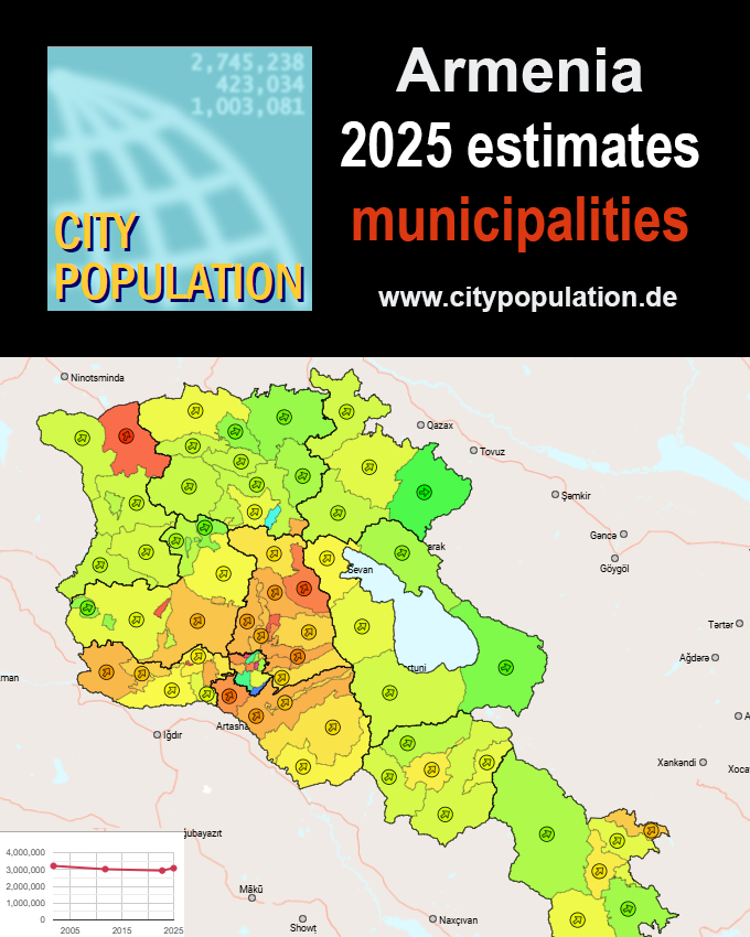 #Armenia: 2025 #population estimates are added to provinces, #municipalities, #cities and #towns - citypopulation.de/en/armenia/