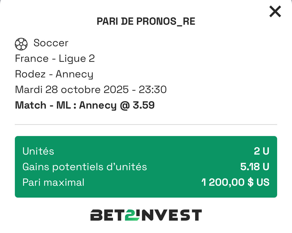 Pronos_re's tweet photo. 🏆 🇫🇷 | RODEZ vs ANNECY

♦️ Annecy (@ 3,59 - PS5028) 2u

📄 Différentiel xG net : +0.13 pour Annecy, –0.23 pour Rodez. +Dynamique et confiance côté Annecy imo 

#TeamParieur https://t.co/ktHZ8nGf2u