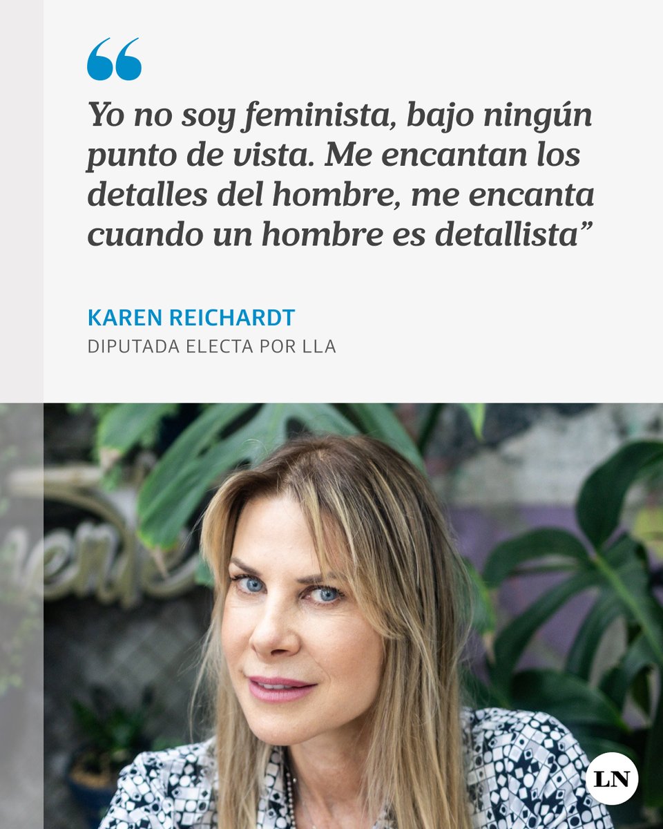 LANACION's tweet image. Karen Reichardt: “No soy feminista y me encantan los detalles del hombre” lanacion.com.ar/politica/karen…