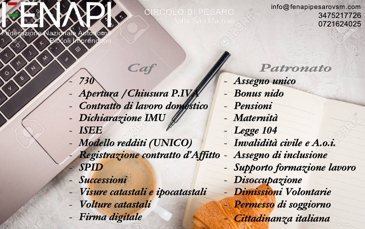 FenapiPesarovsm's tweet image. CAF e Patronato - circolo Fenapi Pesaro villa San Martino 
“Lavora per il cittadino svolgendo servizi di PATRONATO e CAF”

Prenota il tuo Appuntamento
3475217726 - 0721624025

fenspipesarovsm.com

#fenapi #pesaro #caf  #patronato #inapi

fenapipesarovsm.com