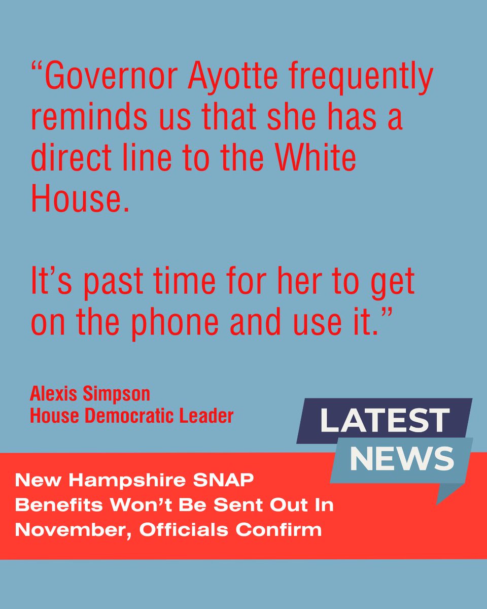 Nearly 76,000 Granite Staters' SNAP benefits are going to be impacted by Donald Trump and the <a href="/GOP/">GOP</a>'s government shutdown. 

Governor <a href="/KellyAyotte/">Governor Kelly Ayotte</a>, pick up the phone and fight for your constituents. #NHPolitics