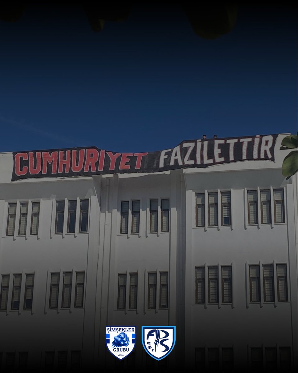 Oluşumlarımızdan Üni- Adana Demir’in (<a href="/adanademiruni/">ÜNİ ADANA DEMİR</a>) 29 Ekim için hazırlamış olduğu pankart, Çukurova Üniversitesinde sergilendi. 

CUMHURİYET FAZİLETTİR !