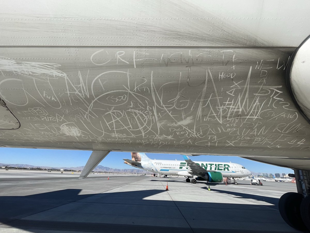 cultural anthropology present in the dried hydraulic fluid streaked across this airplane fuselage !!