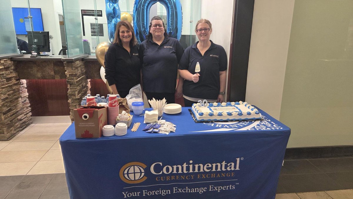 Celebrating 30 years at Limeridge!  
Last Friday, our team marked this milestone with cake, coffee, and gratitude for our loyal clients. Thank you for trusting Continental Currency Exchange as your foreign exchange experts, helping you get more for your money, every trip.