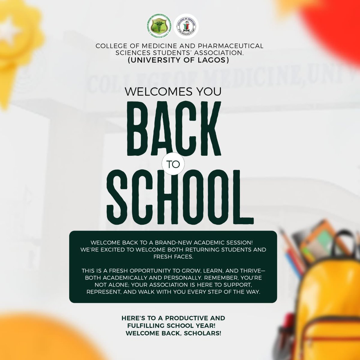 COMPSSA_UNILAG's tweet photo. The wait is over! COMPSSA officially welcomes you BACK TO SCHOOL! 📚
New session, fresh opportunities to learn, grow, and thrive.
We're here to support you! Let's make this year count.
#WelcomeBackScholars #CMUL #COMPSSA #UNILAG https://t.co/b3JwnoRaIM