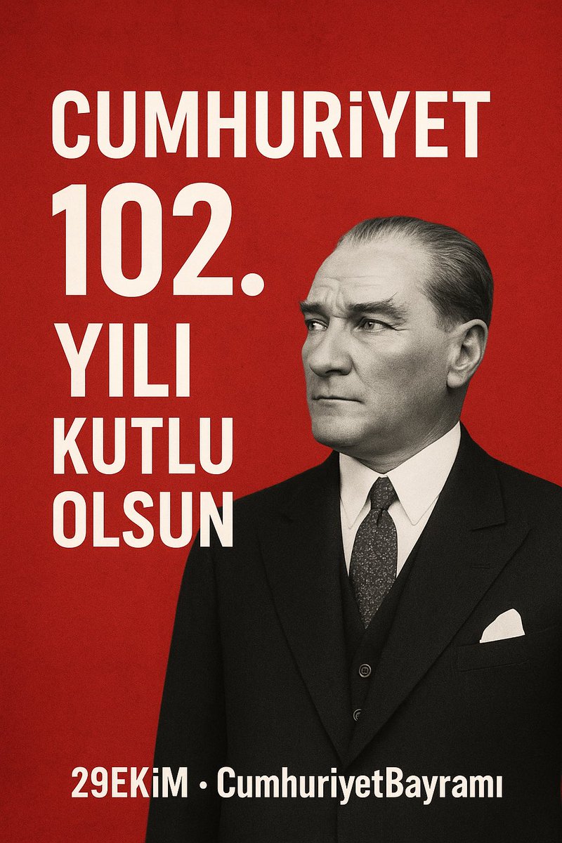 🇹🇷 Cumhuriyet 102 yaşında!
Bir kadının sesiyle, bir annenin kalbiyle söylüyorum:
Bize özgürlüğü, eşitliği ve umut dolu yarınları armağan eden
Ulu Önder Gazi Mustafa Kemal Atatürk’e sonsuz minnetle…
Yaşasın Cumhuriyet! ❤️
#29Ekim #CumhuriyetBayramı #Atatürk