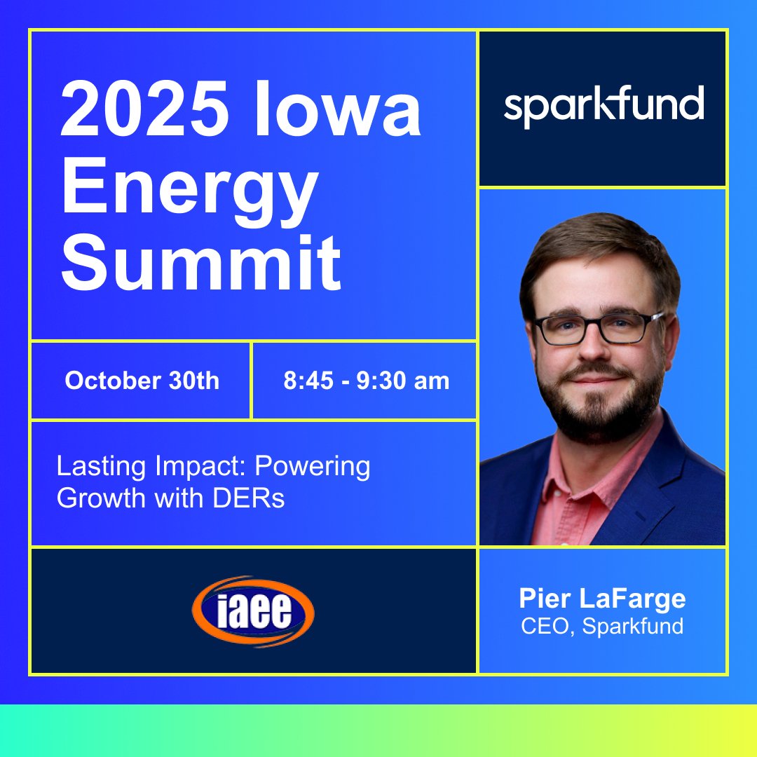 At the 2025 <a href="/IowaEE/">IAEE</a>, Sparkfund CEO <a href="/plafarge/">Pier LaFarge</a> will keynote with a candid look at how Iowa can meet surging load and keep bills in check by treating distributed capacity resources as core infrastructure. Walk away with a practical playbook for scaling DERs incrementally and