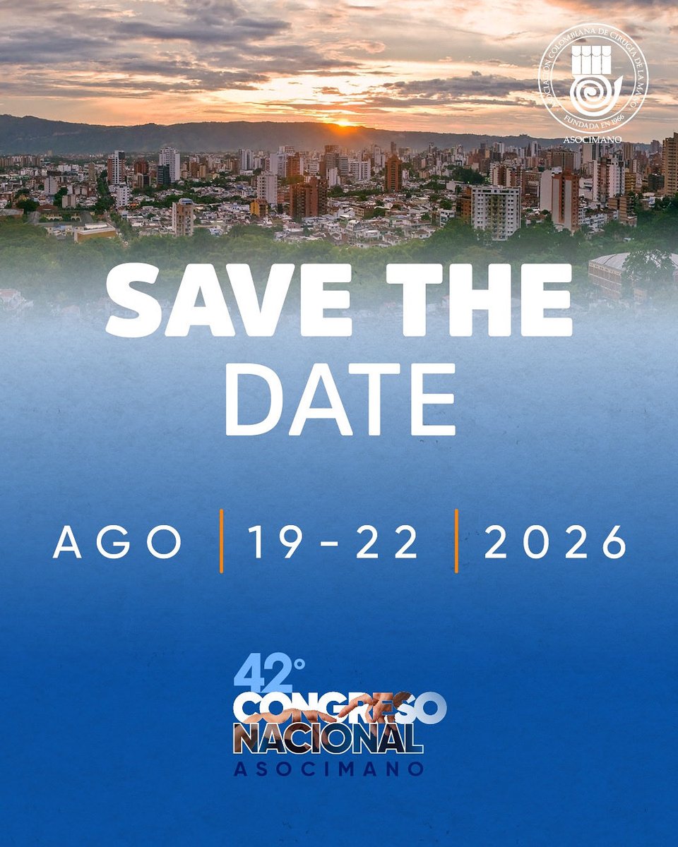 Save the Date
Nos vemos en Bucaramanga, del 19 al 22 de agosto 2026, para vivir el 42° Congreso Nacional ASOCIMANO.

Un año para prepararnos, aprender y reencontrarnos en La Bonita. 💙
