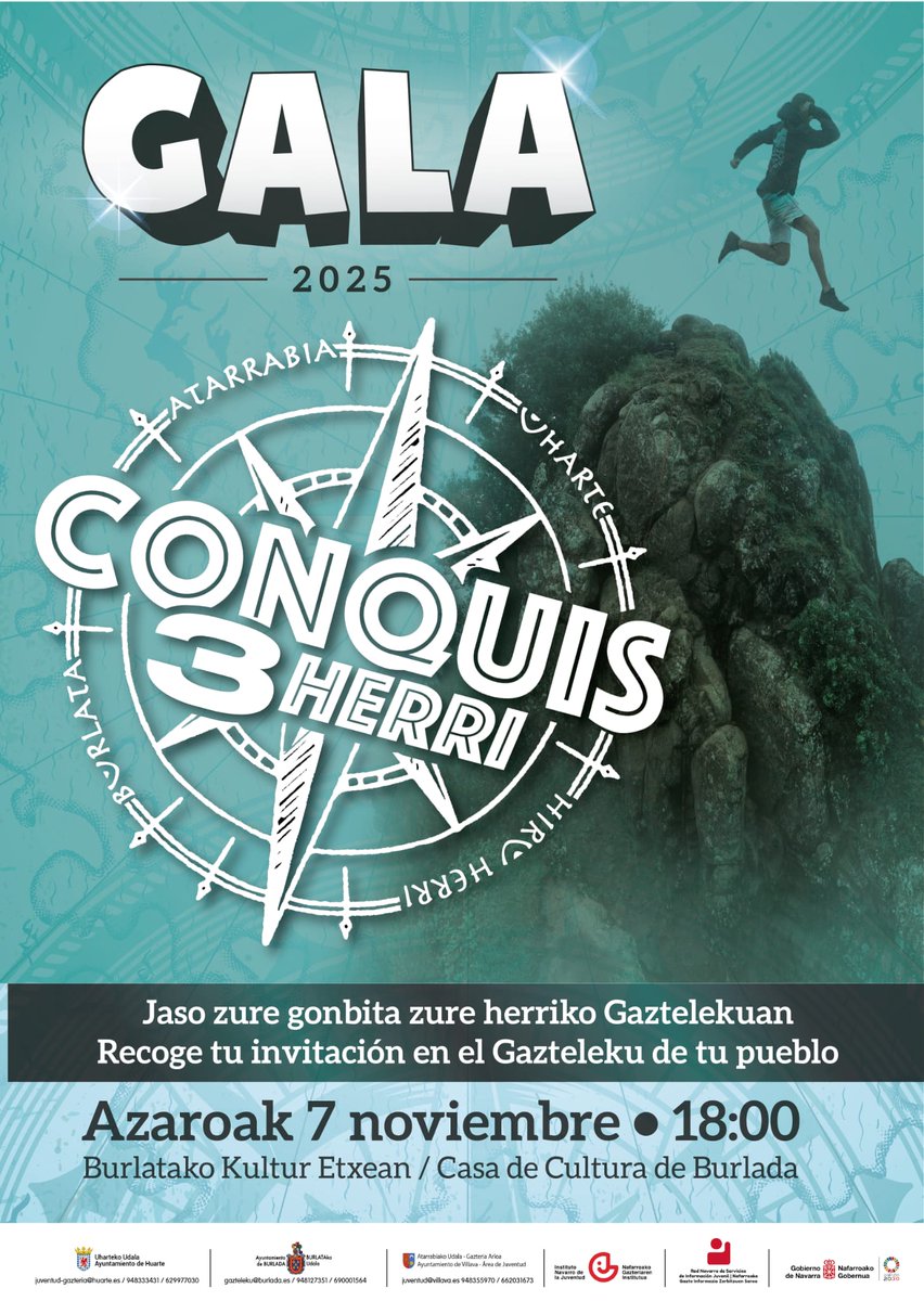 Ez galdu Conquis Gala. Hartu zure gonbikapena. Info +: huarte.es/eu/gazteria/co…
No te pierdas la Gala Conquis. Ven a por tu invitación. +Info: huarte.es/juventud/gala-…