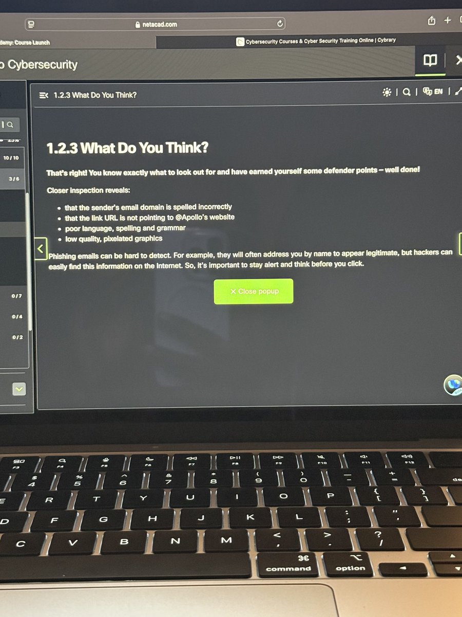 cutelittlewolff's tweet image. Day1 of my cybersecurity journey.
Completed module 1.
Earned myself some defender points at first try.
Passed my quiz (90%) at first try.
#100daysofcybersecurity