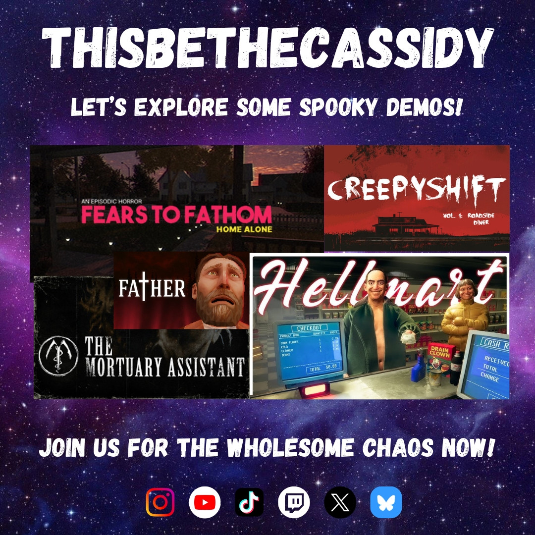 🎃 Continuing the SPOOKY SEASON with a range of spooky demos! 🎃 Join the stream LIVE now! twitch.tv/thisbethecassi… 😱 #ThisBeTheCommunity #twitchstreamer #community #horror #comedy #chaos #fearstofathom #FATHERgame #hellmart #alteredanomalies #halloween <a href="/SourceGamingTV/">Source Gaming</a>
