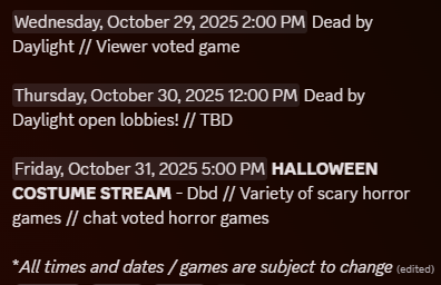 Coming at you LIVE: 3 days in a row!! All times are in MST, so do the math or join my discord🖤❤