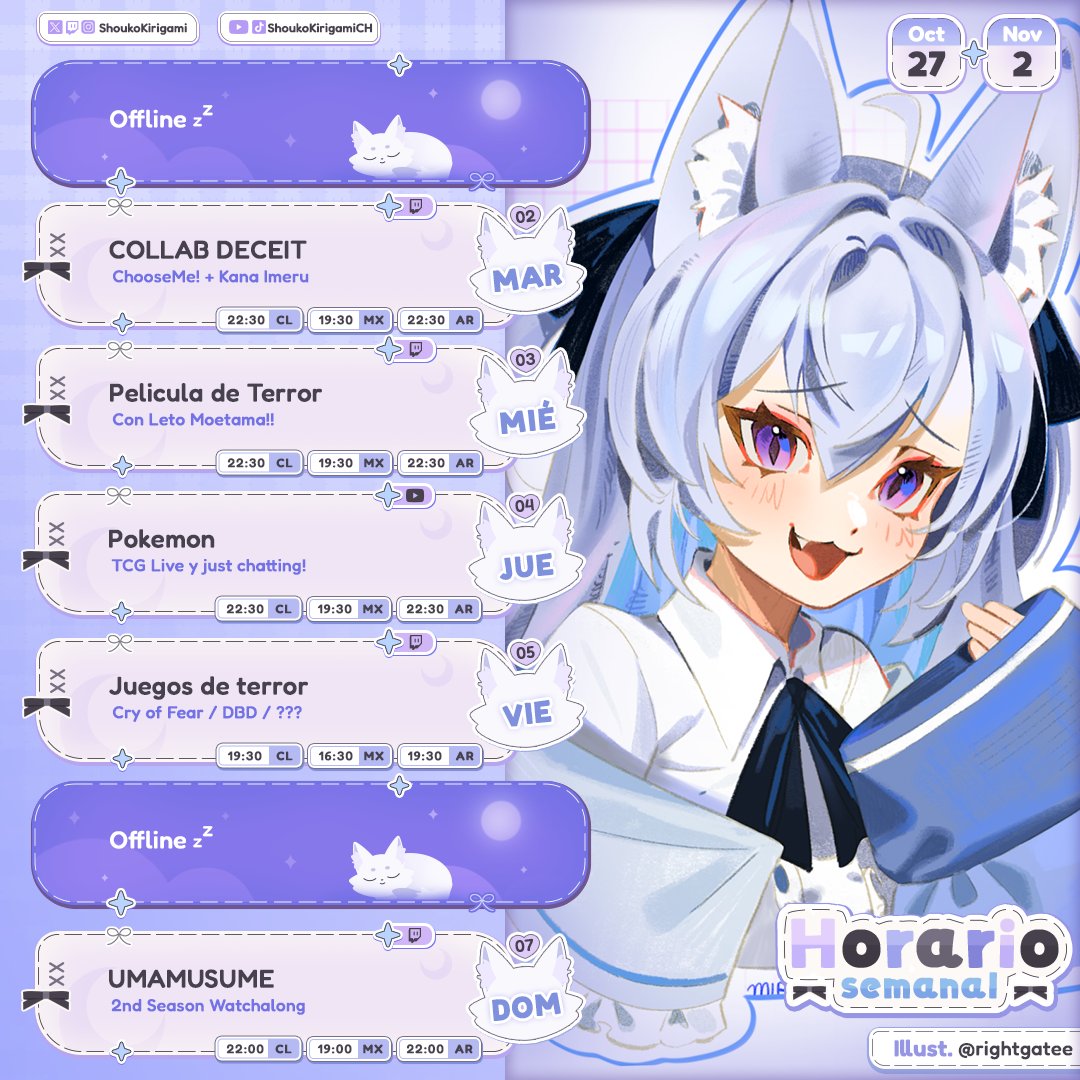 El horario de esta semana! UwU actividades especiales por Halloween~