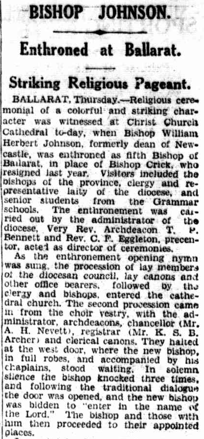 AustAnglican's tweet image. 29 October 1936: the Rt Revd William Herbert Johnson (1889-1960) installed and enthroned @CCCathballarat as fifth Bishop of Ballarat (first born in Australia). He served in that role for the rest of his life, 24 years. #anglican #89years