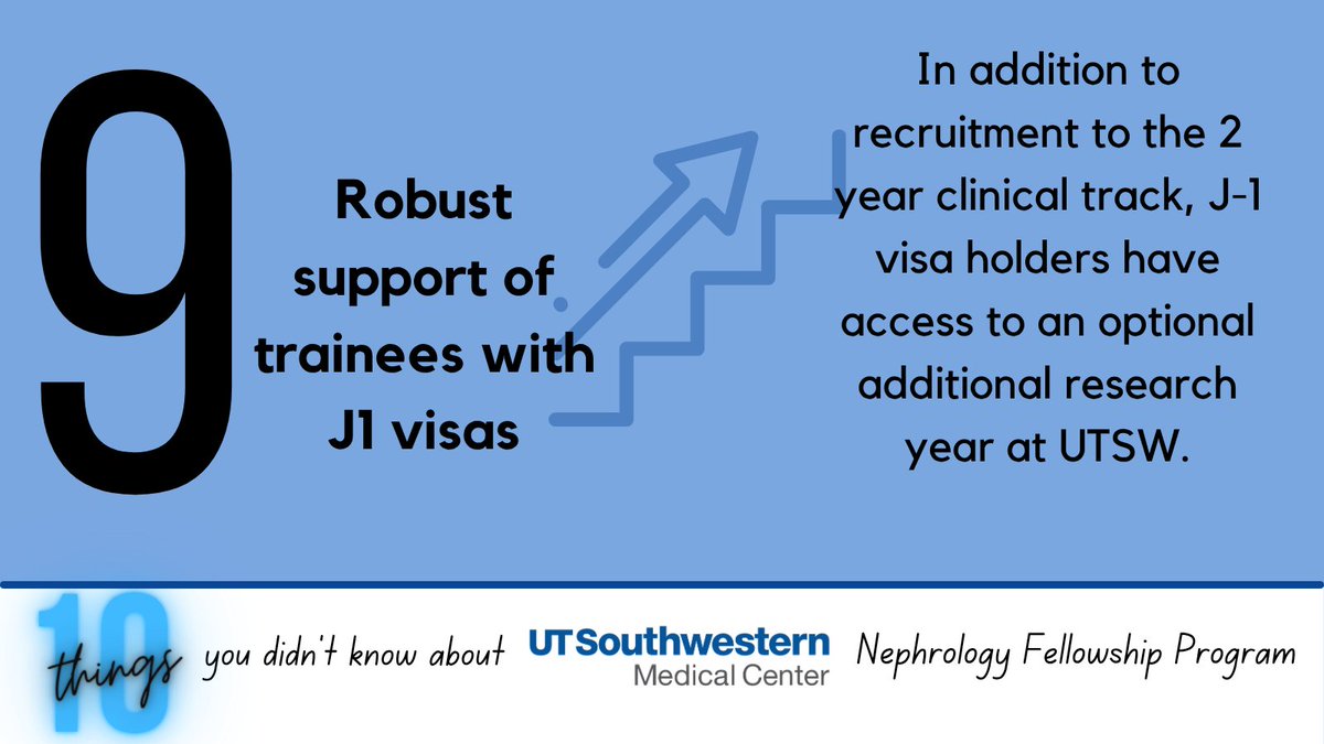 🩺 Top 10 Things You Didn’t Know About UTSW Nephrology Fellowship Countdown: 9️⃣

🌍 J-1 Visa Support 
 International fellows can join our 2-year clinical track with an optional research year, receiving strong mentorship and career guidance.