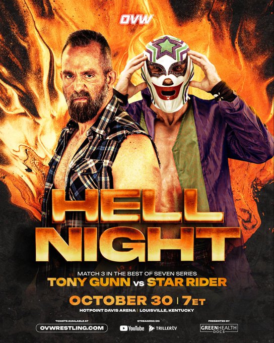 MondeDuCatch's tweet image. D'autres matchs pour @ovwrestling #HellNight:

@BrandonDavisBD v @LindaKay22

@RiderOfTheStars v @tonybgunn