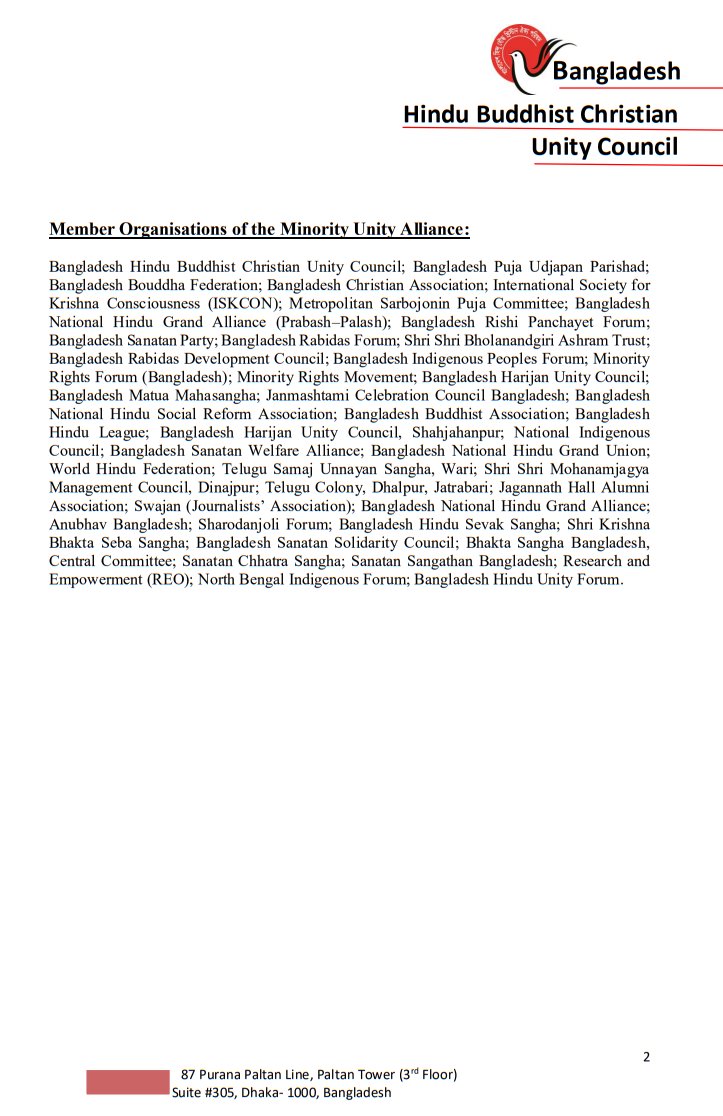 Press Statement:
Date: 28 October 2025
Minority Unity Alliance expresses deep concern and outrage over armed attacks on Hindus, vandalism of temples, and a nationwide, orchestrated misinformation campaign against religious minorities, particularly ISKCON.