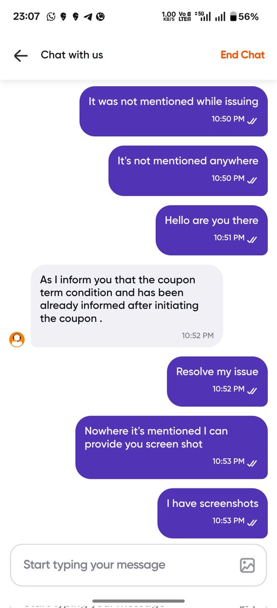 TeliAtul's tweet photo. Frustrated act by Swiggy and its customer care. I am continuously chasing them to resolve this issue. But keep delaying and not resolving the issue. Swiggy issues coupon to their customers for their mistakes which ultimately not working. And customer care not responds. https://t.co/3o5eomkm7a