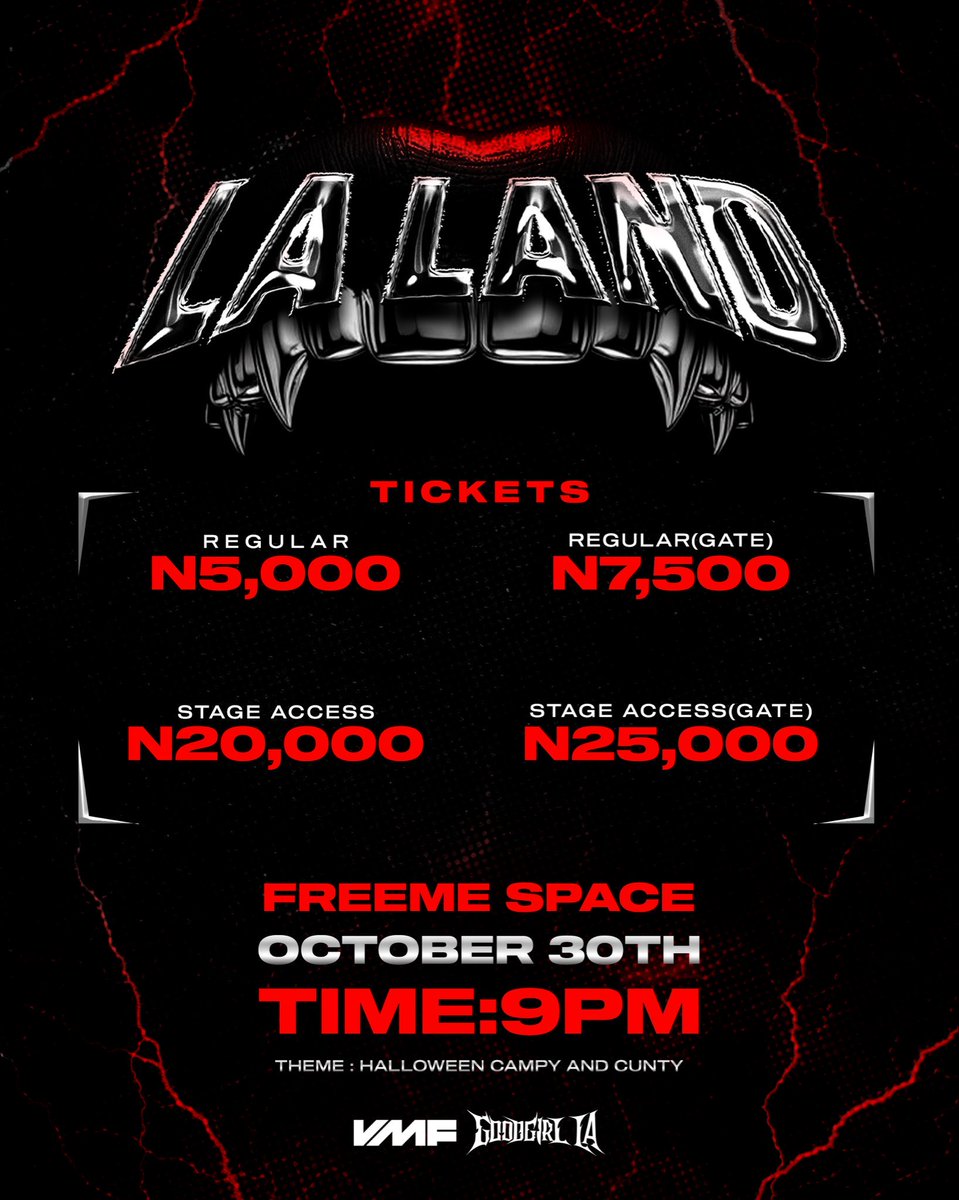 TOMFORDTITAN's tweet image. Who is coming for GoodGirl LA’s LA LAND ??

FreeMe Space
9PM | Oct 30
Get your ticket: tix.africa/thelaland