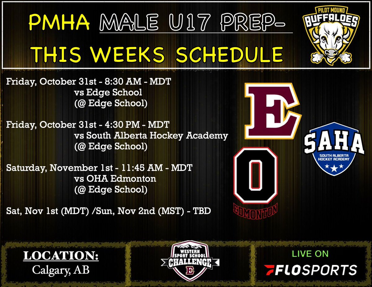 pmbuffaloes's tweet photo. Week 9️⃣ will once again see all four PMHA programs in action across Alberta, Manitoba, and Ontario! 🥅 🏒 #FearTheBuffs #HockeyAcademy #PMHA #StudentAthletes https://t.co/dAQ1U5JFyC