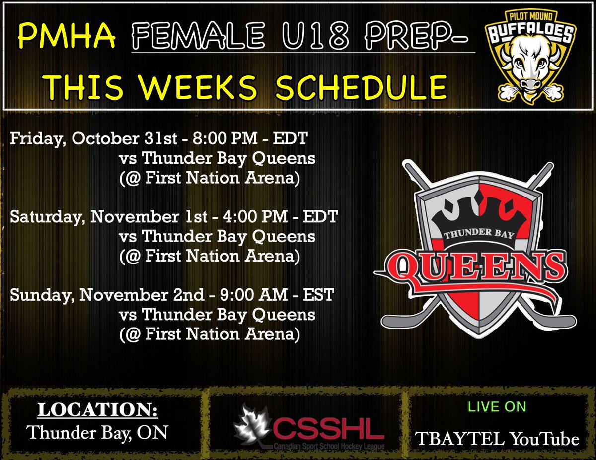 Week 9️⃣ will once again see all four PMHA programs in action across Alberta, Manitoba, and Ontario! 🥅 🏒 #FearTheBuffs #HockeyAcademy #PMHA #StudentAthletes