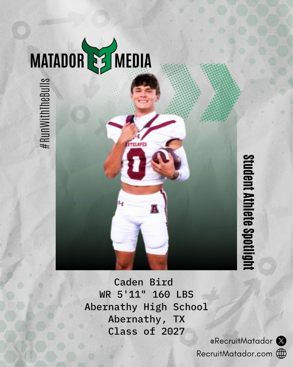 Caden Bird
<a href="/cadenbird0/">Caden Bird</a>
Class of 2027 | 5’11 160 | WR
1st Team All-District | 4.54 -40yrd
NCAA ID# 2509723722
hudl.com/v/2SrR6N
Abernathy High School
Abernathy, TX

<a href="/CoachWhiteDB1/">Coach White</a>
<a href="/806hsscmedia/">Jasone Pearson</a>
<a href="/BenjaminGolan/">Ben Golan</a>
<a href="/JGonzalesJr10/">Julio Gonzales Jr.</a>
<a href="/dctf/">Dave Campbell's — TexasFootball.com</a>
<a href="/TFloss32/">Todd Glawson</a>
<a href="/sixstarfootball/">Six Star Football | PLUS+</a>
<a href="/PrepRedzoneTX/">Prep Redzone Texas</a>