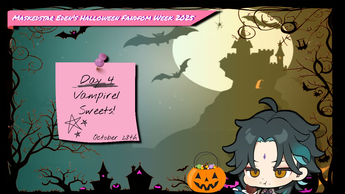 Maskedstareden's tweet photo. It's Day 4 of prompt week! Time to run before the vampires make their appearance! 🦇

Or have a piece of candy, your choice! 🍬

#Maskedstarhalloween2025 - Use our tag!

#maskedstar #xiaoae #aexiao #xiaoaether #xiaoether #xiaother #Halloween2025 https://t.co/um4b0B4nQH