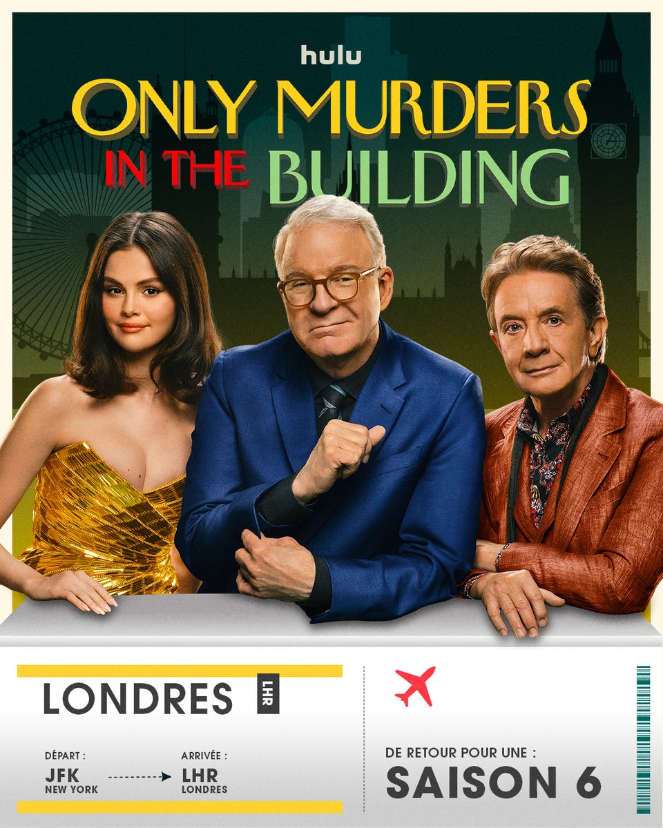 DisneyPlusFR's tweet photo. Réservation confirmée. Direction Londres pour la saison 6 d'Only Murders in the Building sur #DisneyPlus 🇬🇧 https://t.co/KxQ4IY0E2r