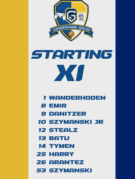 CDGavaria's tweet photo. Our line-up for the three games to come.🫡

Let's give our all. 🔥💙🤍💛

#EAFC26 #FC26 #VPG @OfficialVPG https://t.co/laHQOIbn2L